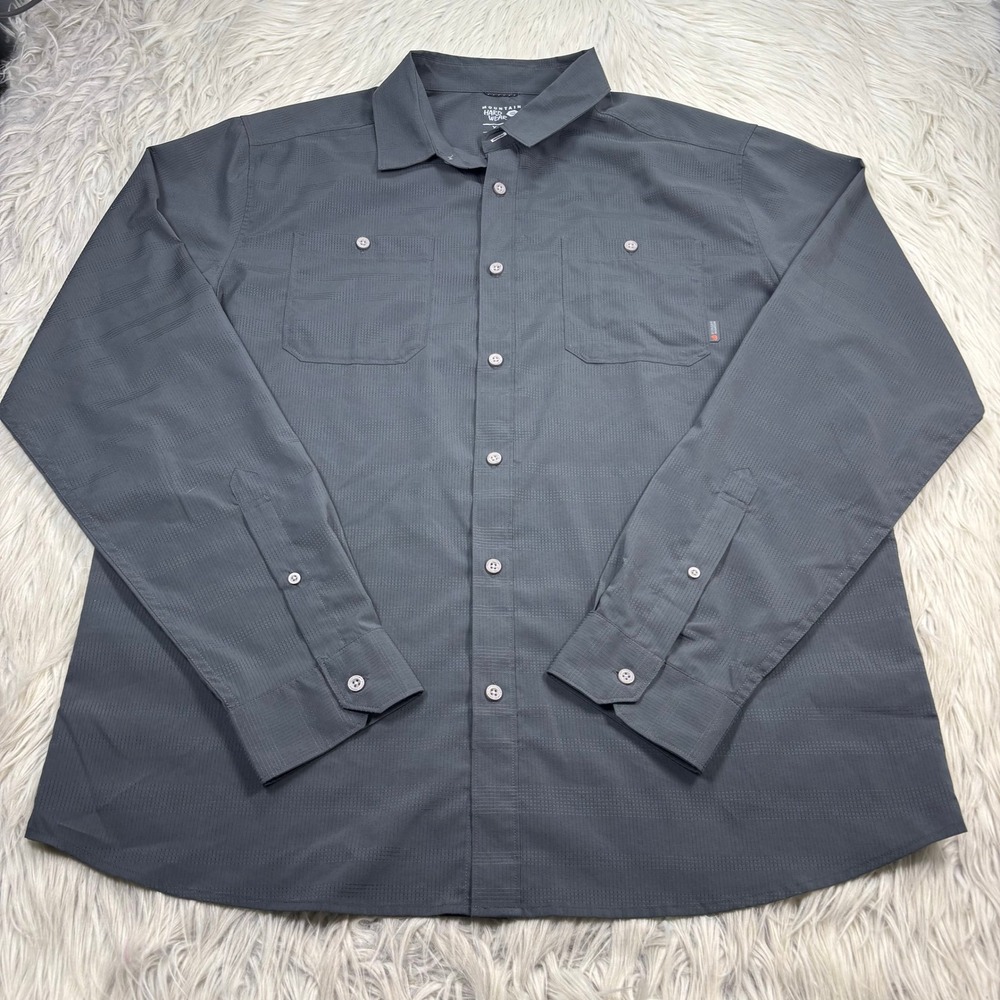 Mountain Hardwear Men's XL Gray Light Weight Rip Stop Stripe Button Up Gorpcore
